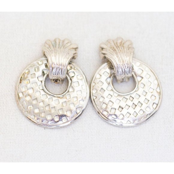 Vintage Huge Abstract Tropical Pineapple Clip On Dangle Earrings - AA1 - Picture 1 of 2